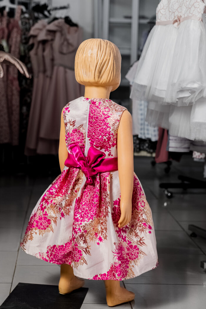 Fuschia & Gold Floral Brocade Dress - Image 2