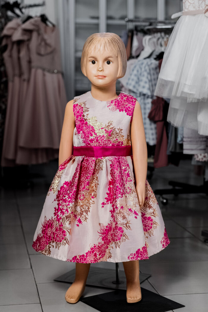 Fuschia & Gold Floral Brocade Dress