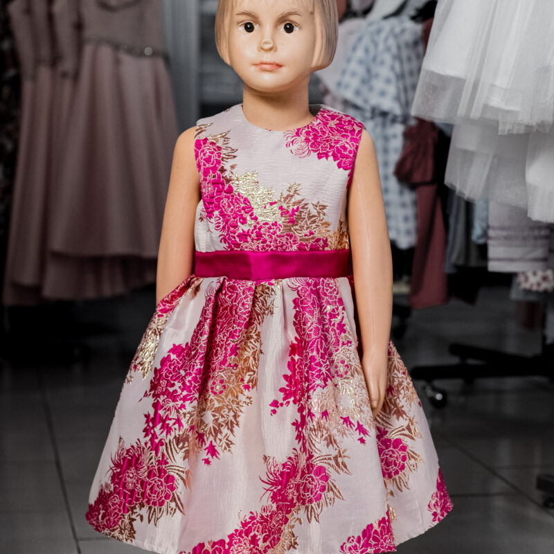 Fuschia & Gold Floral Brocade Dress