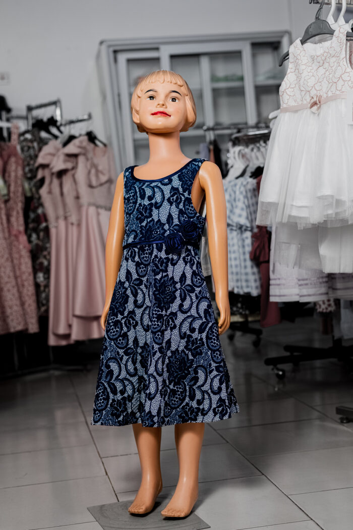 Bonnie Jean Girls Navy Burnout-Floral Lace Design Dress