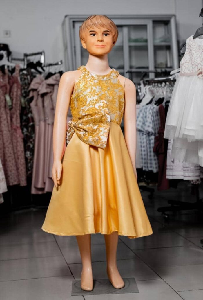 MIGIBaby Brocade to Satin Halter Neck Dress