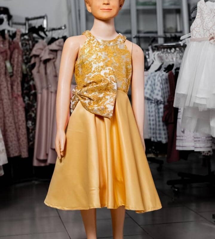MIGIBaby Brocade to Satin Halter Neck Dress